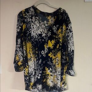 Navy and Yellow Floral Women's Blouse